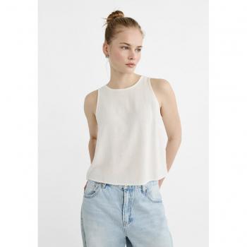 Soft Linen Blend Racerback Top - White XS