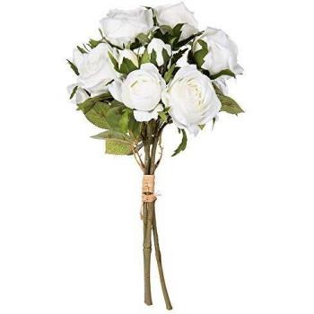 Ramo de 14 Rosas Blancas Artificiales H40 cm - Realismo Sorprendente Atmosphera