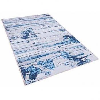 Alfombra moderna rectangular de poliéster azul y beige 80 x 150 cm Burdur