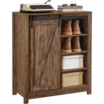 Aparador Recibidor SoBuy FSB59-N con Puerta Corrediza de Granero, Compartimento Abierto, Armario de Almacenamiento, Dimensiones 80 x 92 x 35 cm, Color Madera Natural