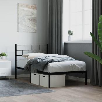 Cabecera de cama negra con cabecero 90x190 cm, estructura de metal