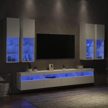 Mueble de TV de Pared 7 Piezas con Luces LED Blanco