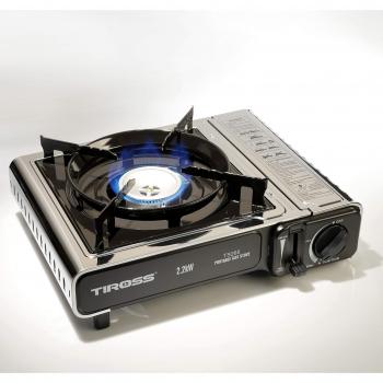 Estufa de gas portátil Tiross TS265, 1 quemador, encendido piezoeléctrico, diseño compacto y ligero, apta para uso en exteriores, potencia ajustable