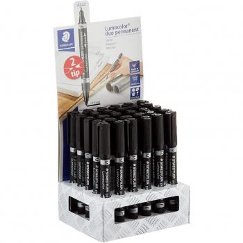 Staedtler Lumocolor 348 Display of 30 Dual-Tip Permanent Markers - Quick-Drying - Black Color
