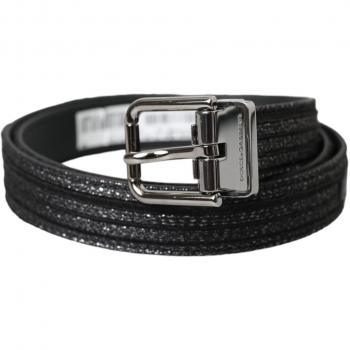 Dolce & Gabbana Black Jacquard Stripes Metal Buckle Belt - 90 cm / 36 Inches