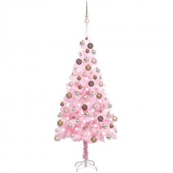 vidaXL Artificial Pre-lit Christmas Tree with Ball Set Pink 180 cm PVC