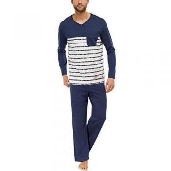 Schiesser Anzug lang-Pijama de dos piezas Hombre,  
 azul