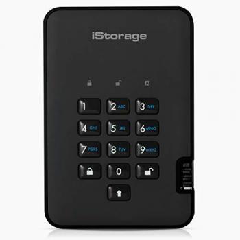 iStorage diskAshur2 16TB Secure Encrypted Portable SSD - Black, USB 3.2, Password Protected, Dust & Water Resistant