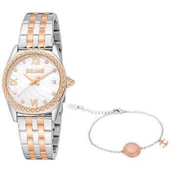 Just Cavalli Indomitable Animalier Women's Analog Watch with Date Indicator - Rose Gold and Silver Gray Strap
