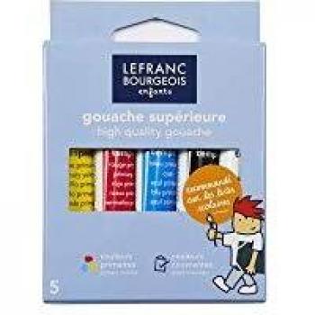 Lefranc & Bourgeois 807492 Gouache - Pintura escolar en tubos de 10 ml, listo para usar, alta opacidad, luminosidad intensa y alto rendimiento, color Juego de 5 colores Gouachefarben Set
