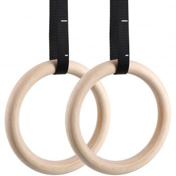 FEMOR Anillos Gimnasio de Madera con Correas Hebillas Ajustable-Antideslizante-Dia 32mm-Carga 500kg-Ideal para Entrenamiento Deporte en Casa