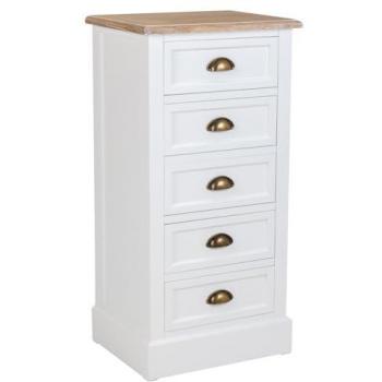 Cajonera de Madera y Metal Natural con 5 Cajones, 95 x 40 x 50 cm, Color Blanco