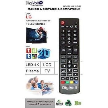 DiggitalWorld Mando Universal tamaño pequeño para Televisores LG, NO Necesita INSTALACIÓN códigos LG preinstalados Compatible con función Netflix Amazon
