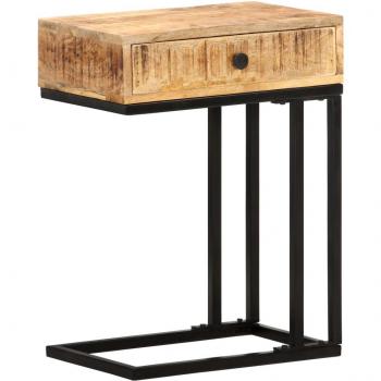 Mesa de consola de vidrio templado blanco 60x35x75 cm y mesa auxiliar en forma de U de madera maciza de mango 45x30x61 cm