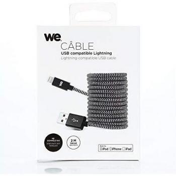 Cable USB-C a Lightning 2m con carga rápida Power Delivery para iPhone y iPad en nylon - Negro