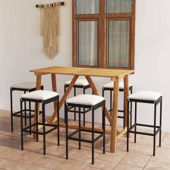 7-Piece Black Garden Bar Set with Cushions