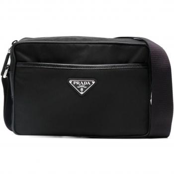 Prada Men's Black Re-Nylon Logo Messenger Bag
