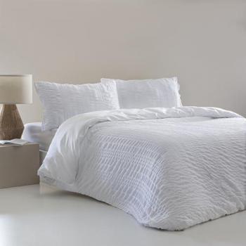 Funda Nórdica Seersucker Blanco de Microfibra Bambula con Cremallera - Incluye 1 ó 2 Fundas de Almohada para Cama de 105