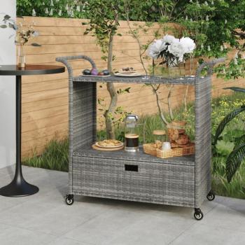 Grey Poly Rattan Bar Cart with Drawer 100x45x97 cm