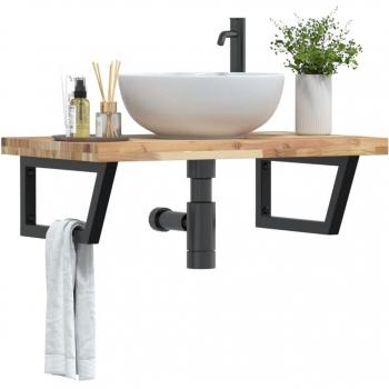 Estante de lavabo de pared acero y madera maciza de acacia Vidaxl Marrón
