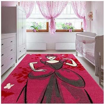 Alfombra Infantil Premium 135x190 cm Princesa Cenicienta Rosa Tejida de Polipropileno