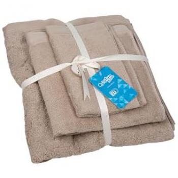 Juego de 3 toallas beige 580 g/m2 Gama Abisinia 100% algodón absorbentes y suaves