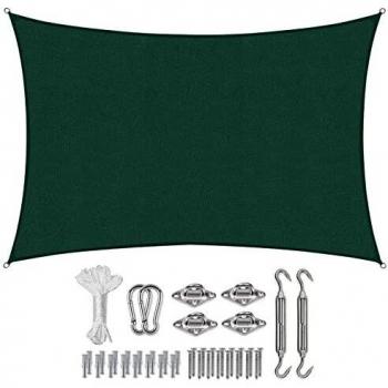 Sekey Toldo Vela de Sombra Rectangular HDPE Protección Rayos UV Resistente Permeable Transpirable para Patio, Exteriores, Jardín, con Cuerda Libre y Kit de Montaje, 2×3m Verde
