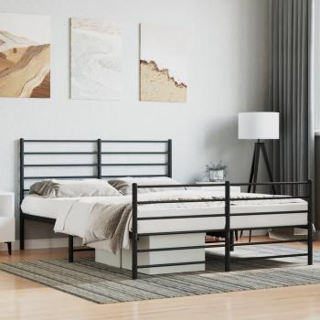 Estructura de Cama con Cabecero y Pie de Metal Negro 120x190 cm