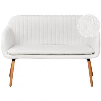 Sofá de cocina 2 plazas tapizado en bouclé blanco crema con estructura de metal y patas de madera clara Taby