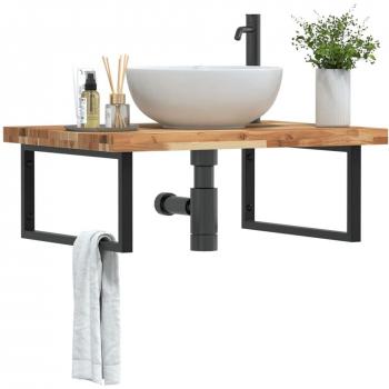 Estante de lavabo de pared acero y madera maciza de acacia Vidaxl Marrón