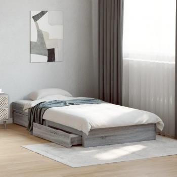 Cama con cajones de madera ingeniería gris Sonoma 90x200 cm, características: diseño moderno, estructura robusta, acabado en gris Sonoma, incluye cajones de almacenamiento