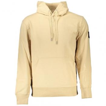 Beige Brushed Cotton Hoodie with Central Pocket - XXL Size Men's Sweatshirt