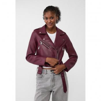 Purple Faux Leather Biker Jacket with Belt - Women's Medium