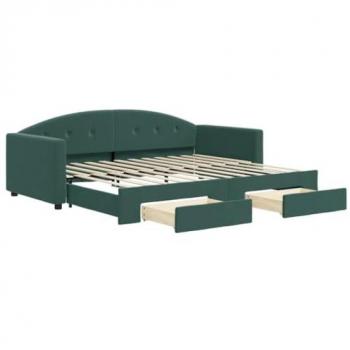 Sofá cama nido extraíble con cajones de terciopelo verde oscuro 90x200 cm