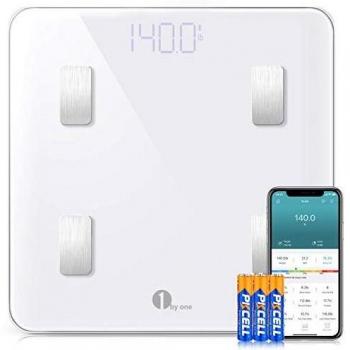 1 BY ONE Wireless Smart Scale, Báscula Corporal Digital inalámbrica con App para Android e IOS, Blanco, 35 x 40 x 5 cm