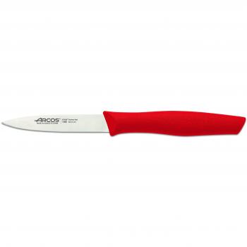 Arcos Serie Nova, Cuchillo Mondador, Hoja de Acero Inoxidable de 85 mm, Mango de Polipropileno Color Rojo