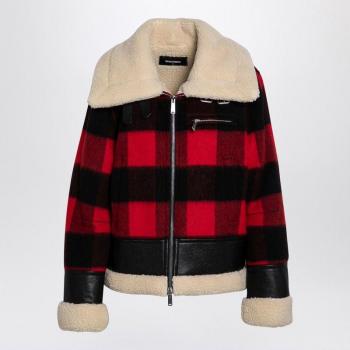 Dsquared2 Women's Red/Black Chequered Wool Jacket, Size 38, S75AM1065S78290, Winter Jacket, Female, Color: Red, Size: 2XS