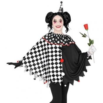 Disfraz Infantil Poncho Arlequín Negro y Blanco a Cuadros - Unisex, Talla Única, Ideal para Carnaval y Fiestas Temáticas