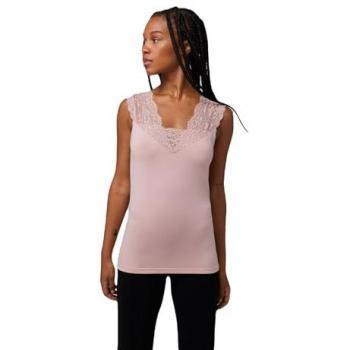 Camiseta Térmica Sin Mangas para Mujer con Detalles de Encaje Rosa Ysabel Mora