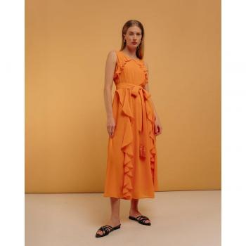 Vestido largo con plisado y volantes NIZA