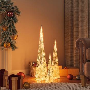 Set de conos de luz LED decorativos acrílicos en blanco cálido (30/45/60 cm)