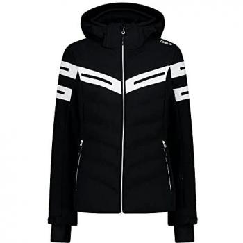 CMP Chaqueta de esquí de mujer con capucha desmontable, poliéster elástico, color negro, talla XL