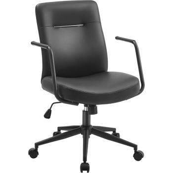 Silla de Oficina Giratoria Ergonómica con Superficie de PU Negro, Altura Regulable, Asiento Curvado, Respaldo Cómodo, Capacidad 150 kg
