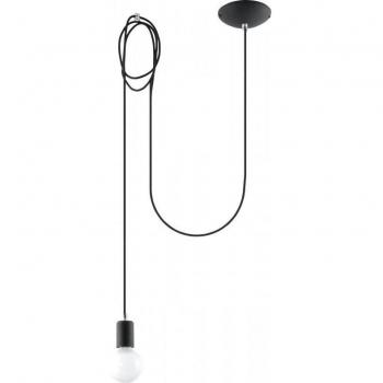 Lámpara Colgante Edison 1 Negro E27 Sollux Lighting Acero con Cordón Textil y Bombilla LED Compatible
