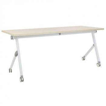 Escritorio Rectangular Moderno Plegable con Ruedas 180 x 60 cm Estructura Metálica Madera Clara y Blanca Bendi
