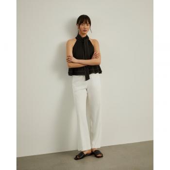 Pantalón recto de mujer Lion of Porches con cintura elástica, color blanco