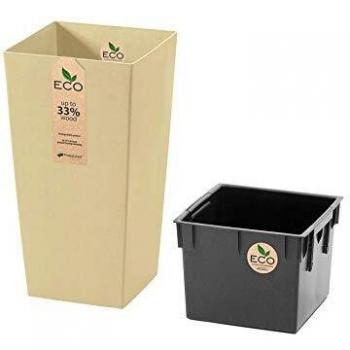 Prosperplast Macetero con depósito Adicional Urbi Square Eco 11,4 L en Color Crema 19,5 x 19,5 x 37,5 cm, Pequeño