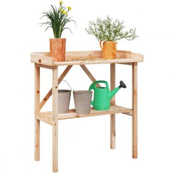 Mesa para Plantas con Estante de Madera Maciza de Abeto, Dimensiones 78x38x82,5 cm, Color Marrón