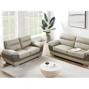 Sofá 3+2 plazas de piel Francesca bicolor taupe y gris