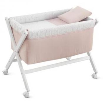 Minicuna Tijera Madera Plumeti Rosa/Blanco 55x87x74 cm